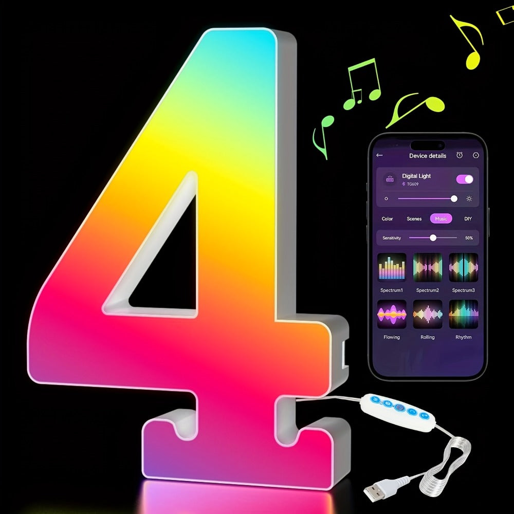 LED Letter Lights Music Sync - Colorful Flashing Marquee Alphabet Lights for Room Decor, Party, Bedroom, Festival & Camping, Numbers 0-9 & A-Z & Symbols Available, Night Light Wall Decoration