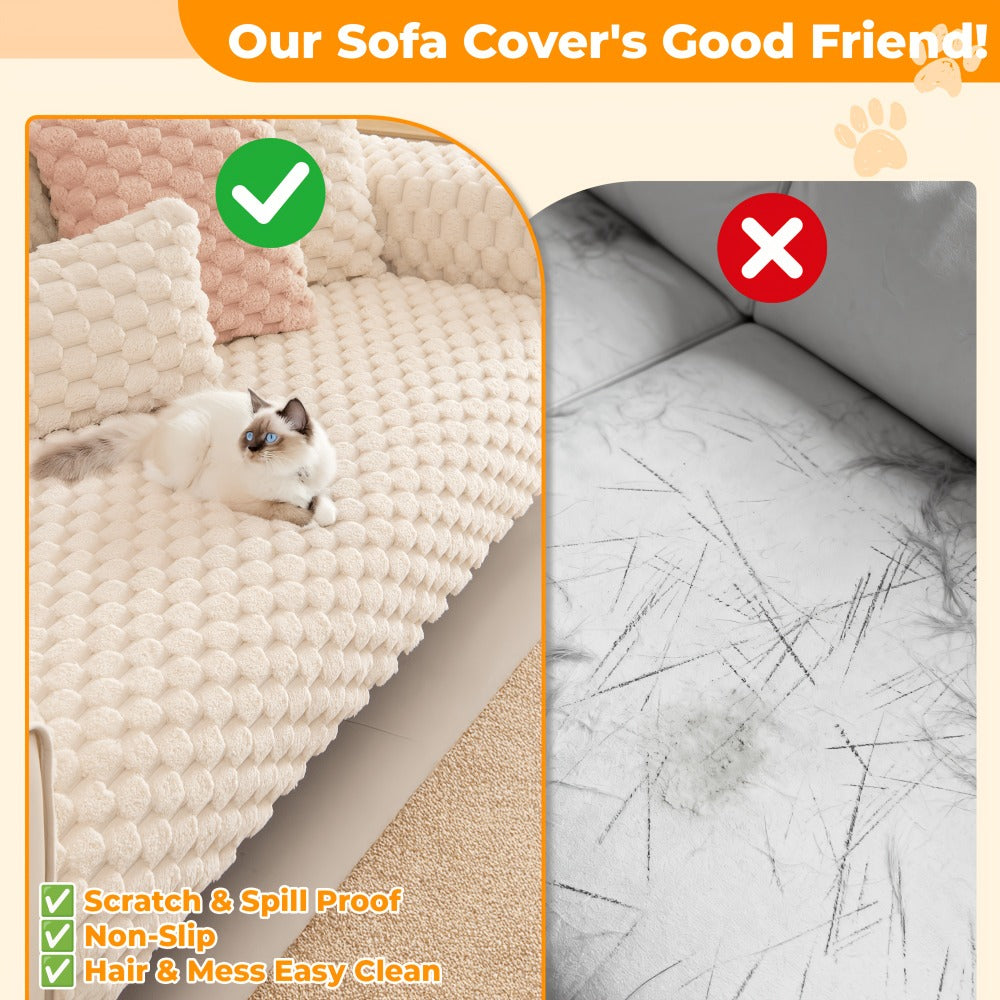 Non-Slip Sofa Cushion Cover Fuzzy Couch Pad Anti-Scratch Pet Friendly Machine Washable Fits 2 3 4 Seat Sectional Recliner 35.5 Inch Wide Beige Light Brown Grey