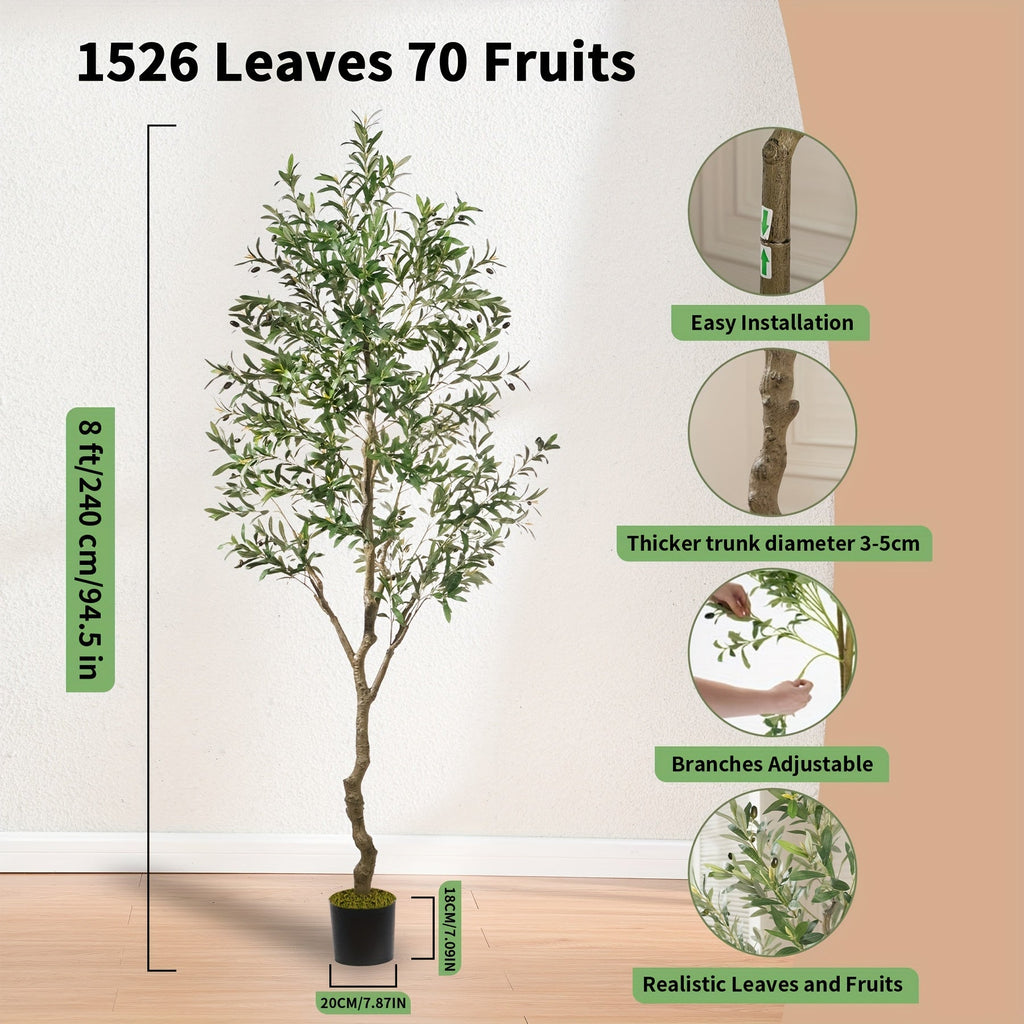 Artificial Olive Tree Indoor 5FT 6FT 7FT 8FT Potted Faux Olive Tree with Lifelike Trunk Branches Silk Leaves Fruits ¨C Large Fake Plant for Living Room Office Home Decor
