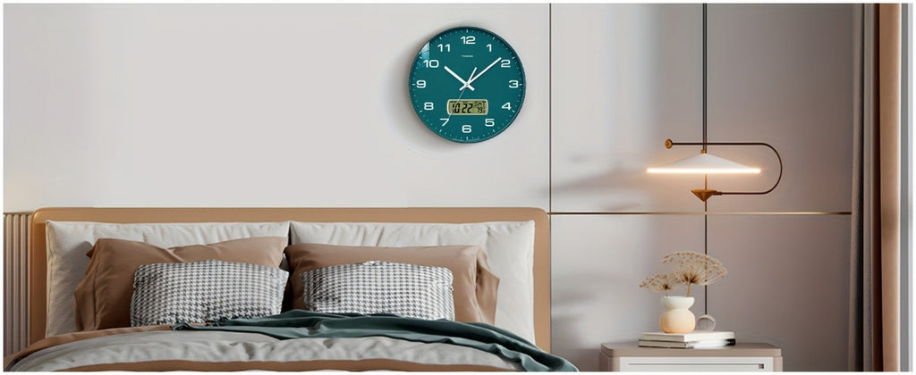 Silent Wall Clock Round Analog 10/12 Inch ¨C Battery Operated, Calendar & Temperature Display, Non-Ticking Quiet Movement for Bedroom, Office & Living Room, Multiple Colors