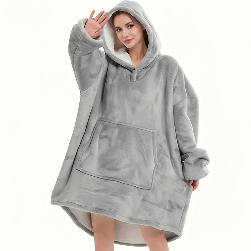 Reversible Hooded Wearable Blanket ¨C Double-Sided Coral Fleece Suede Hoodie with Kangaroo Pocket, Machine Washable, 6 Colors