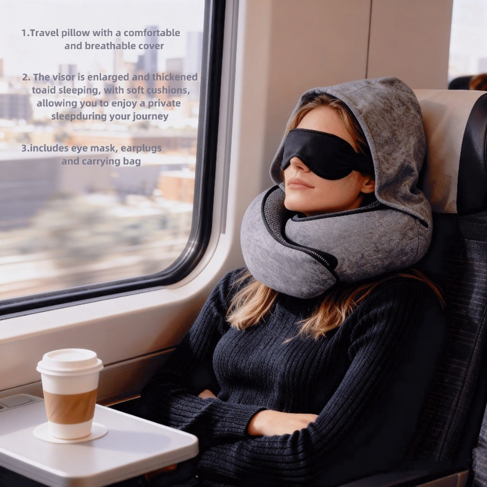 Travel Neck Pillow U-Shaped Memory Foam Cervical Support Pillow for Airplane, Car & Hotel ¨C Portable & Ergonomic
