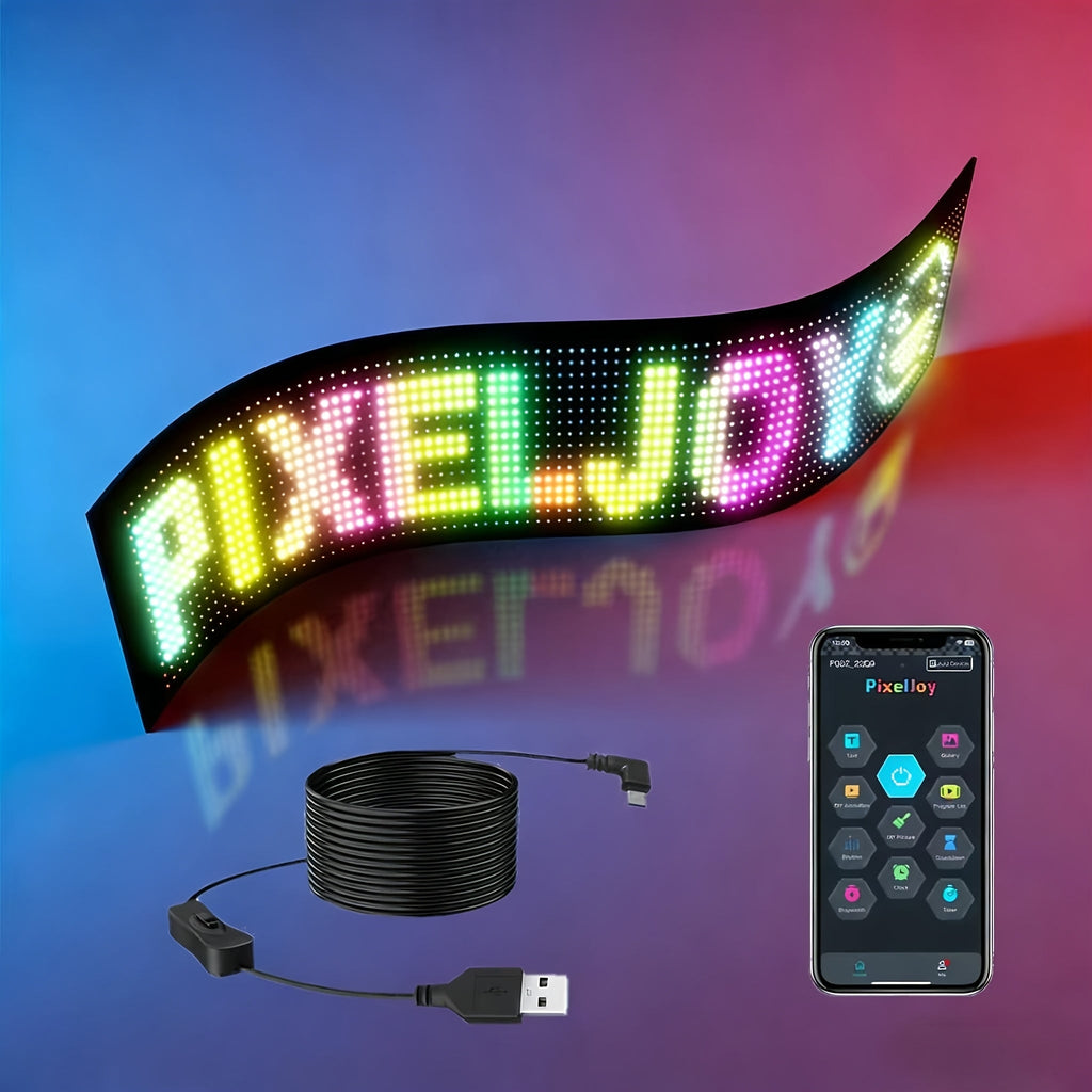 Programmable LED Sign Flexible Matrix Panel ¨C App & USB Control, RGB Multicolor, Music Sync, Text & Animation Display for Indoor Shop, Party & Event Decoration (16¡Á32 to 16¡Á192)