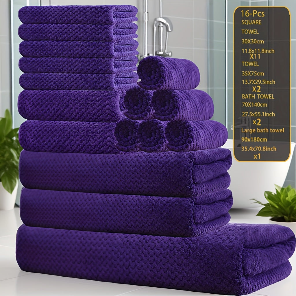Coral Fleece Bath Towel Set 16 Piece 300GSM - Extra Large Bath Towel Washcloths Square Towels Soft Absorbent Quick Dry | 11 Colors | Hotel Home Travel Spa Gift Complete Bathroom Towel Collection