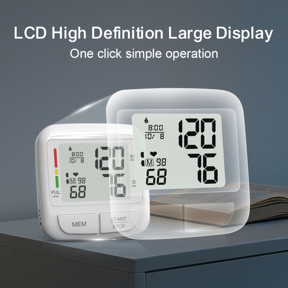 Blood Pressure Monitor Upper Arm Wrist Digital BP Machine LCD Backlit Display 2x90 Memory Arrhythmia Detection Home Use Portable Accurate Heart Rate Monitor with Adult Cuff 5.3-8.4 Inch