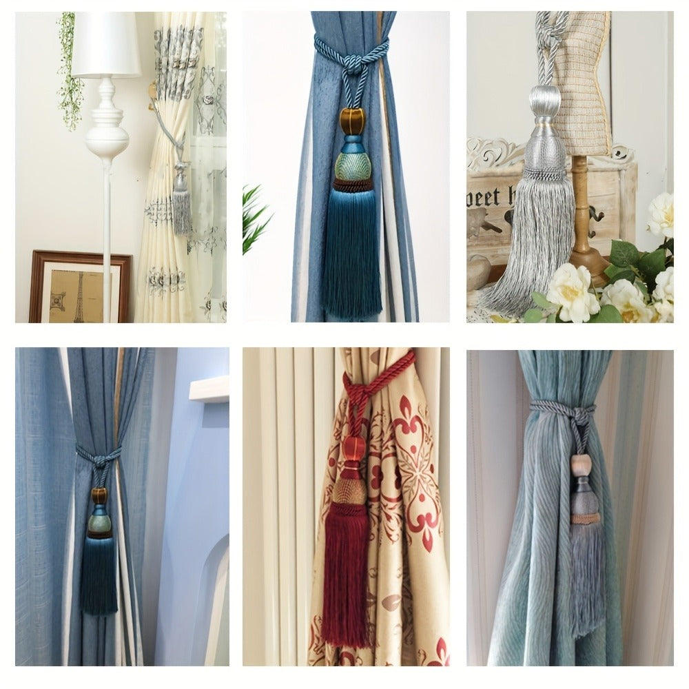 Curtain Tiebacks with Tassels Hand Woven Rope Curtain Tie Backs with Golden Accents 4/8pcs Home Decor