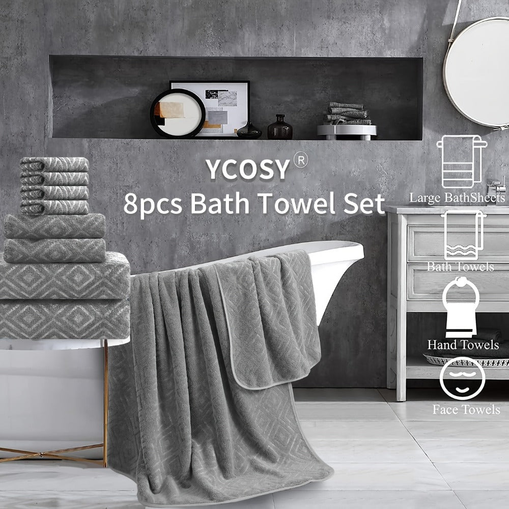 700GSM Bath Towel Set 8 Piece Extra Large Ultra Soft Thick - Highly Absorbent Quick Dry | 2 Oversized Bath Towels 2 Hand Towels 4 Washcloths | 16 Colors | Bathroom Hotel Gym Spa Adult Gift Set