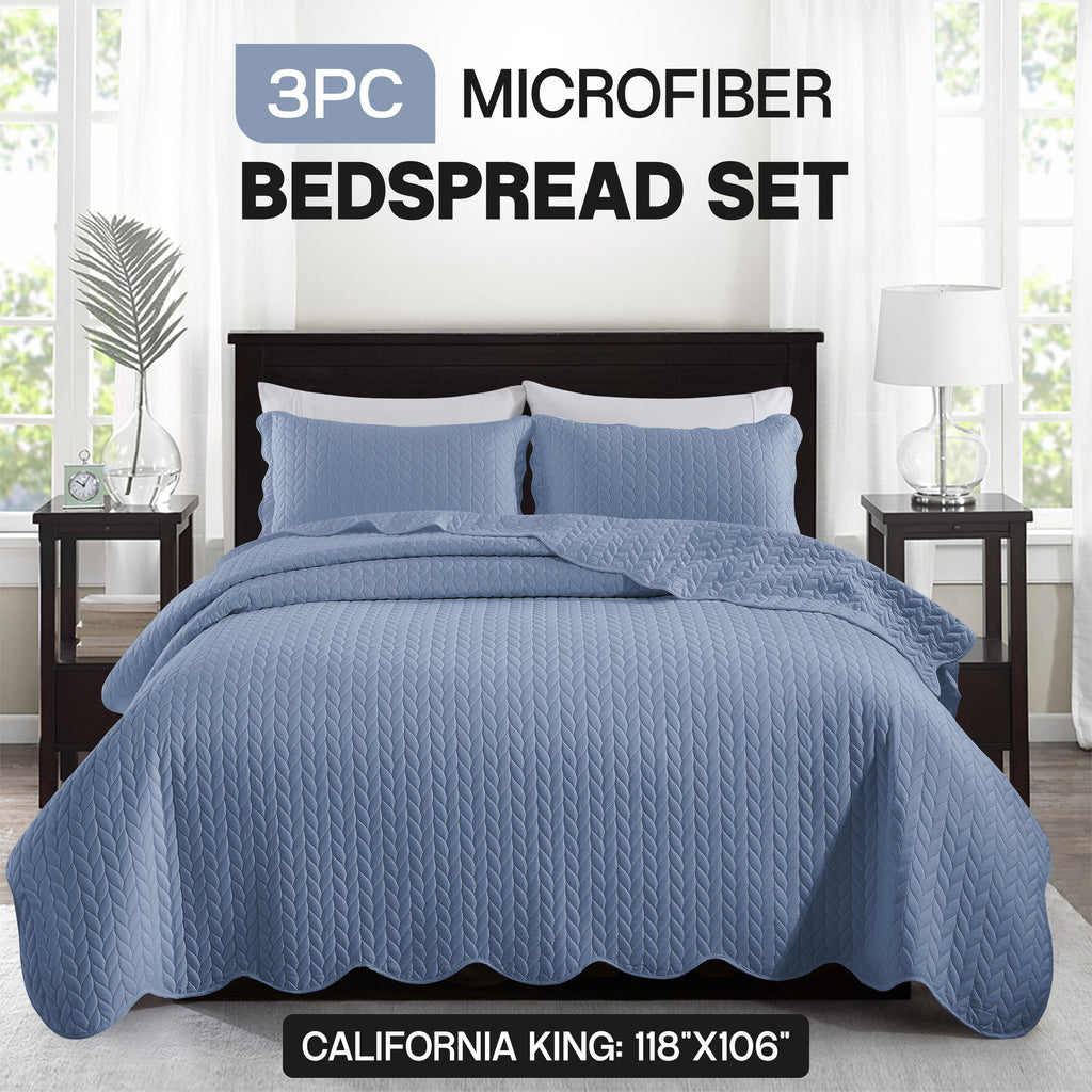 Bedspread Set 3-Piece Microfiber Floral Coverlet with Pillow Shams - Soft Breathable Lightweight All-Season Bed Cover for Queen King Twin California King