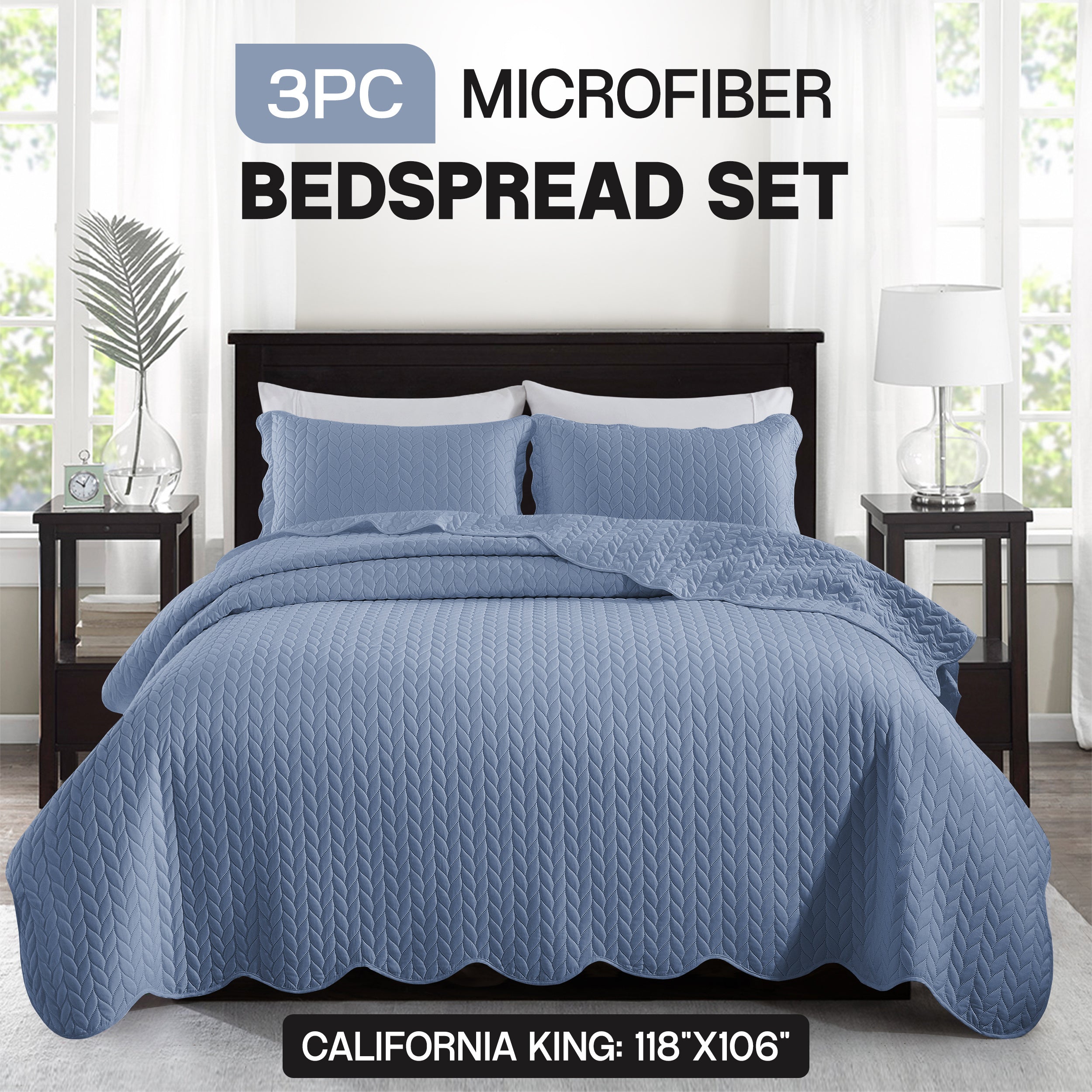 Bedspread Set 3-Piece Microfiber Floral Coverlet with Pillow Shams - Soft Breathable Lightweight All-Season Bed Cover for Queen King Twin California King