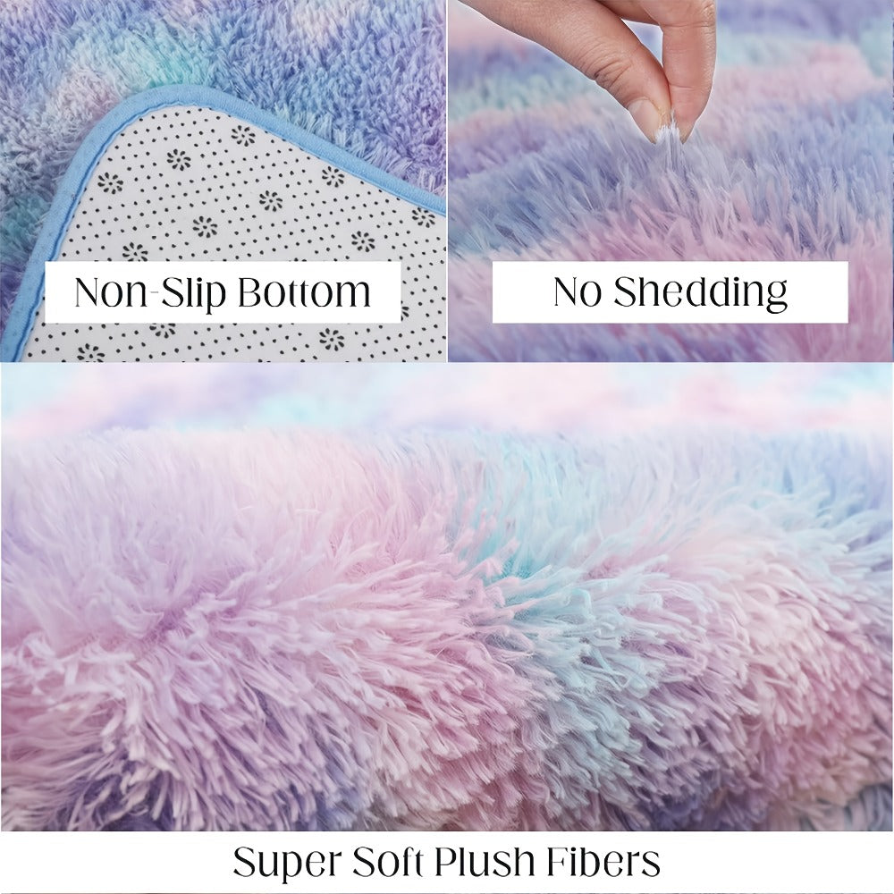 Tie Dye Rainbow Purple Shag Area Rug Non-Slip Machine Washable Carpet Multiple Sizes Living Room Bedroom