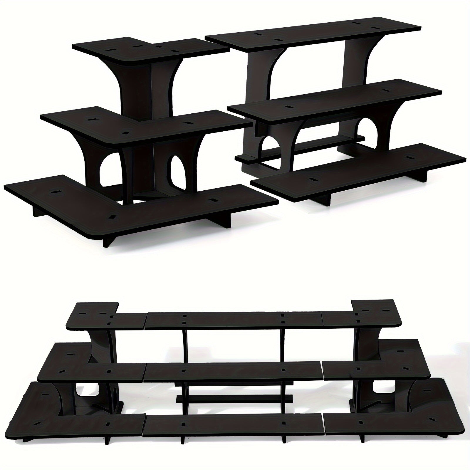 3-Tier Wooden Corner Display Stand Set of 3 Portable Shelf Rack for Retail Tabletop & Countertop - Craft Show, Farmers Market & Trade Show Small Product Display Rack, Vintage Black Wood Organizer