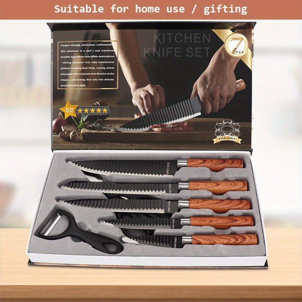 Hand Forged Chef Knife Set with Knife Rack Butcher Knife Bone Cutter Meat Cleaver Vegetable Chopper Kitchen Knife Set for Cooking Camping BBQ Outdoor Hunting Holiday Gift