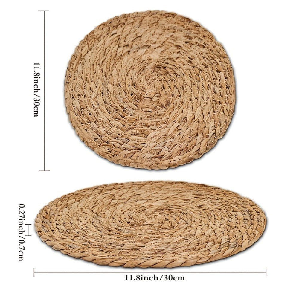 12pcs Rattan Placemats Natural Wicker Round Table Mats Heat-Resistant Non-Slip 11.8¡± Kitchen Dining Decor Bohemian