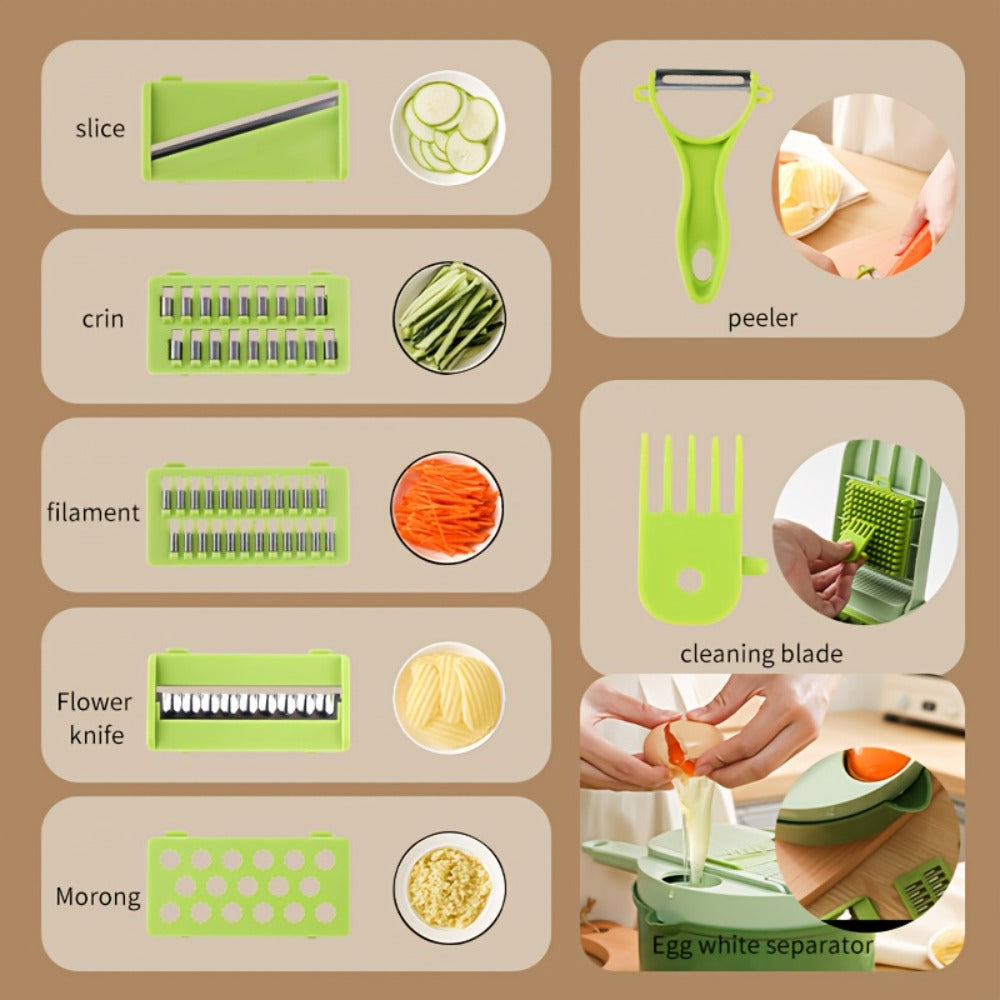 Vegetable Chopper 16-in-1 Heavy Duty Manual Food Processor with Container ¨C Onion Dicer, Potato Slicer, Garlic Mincer, Carrot Cutter, Multi-Function Kitchen Veggie Chopper for Tomato, Pepper, Cucumber