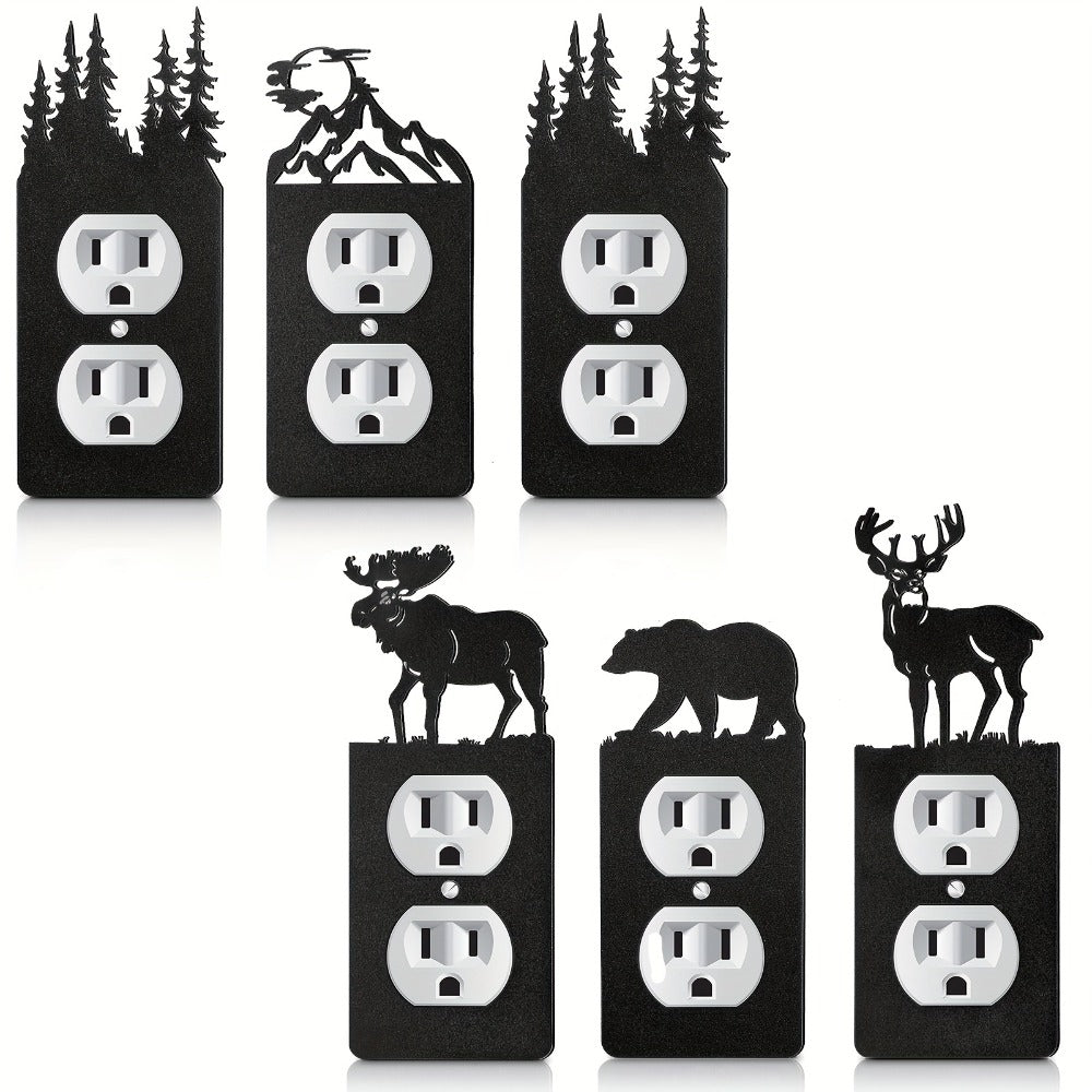 Light Switch Cover Plates 6 Pack Metal Bear Moose Trees Mountains Rustic Cabin Nature Theme Single Gang Wall Plate 2.75 x 6.69 Inch for Home Bedroom Living Room Cabin Lodge Decor