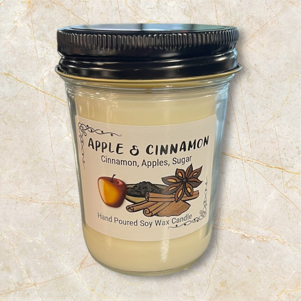 Soy Wax Candle Apple Cinnamon Scented 8oz Mason Jar Natural Vegan Fall Holiday Candle 30-40 Hour Burn Time Christmas Thanksgiving Seasonal Gift