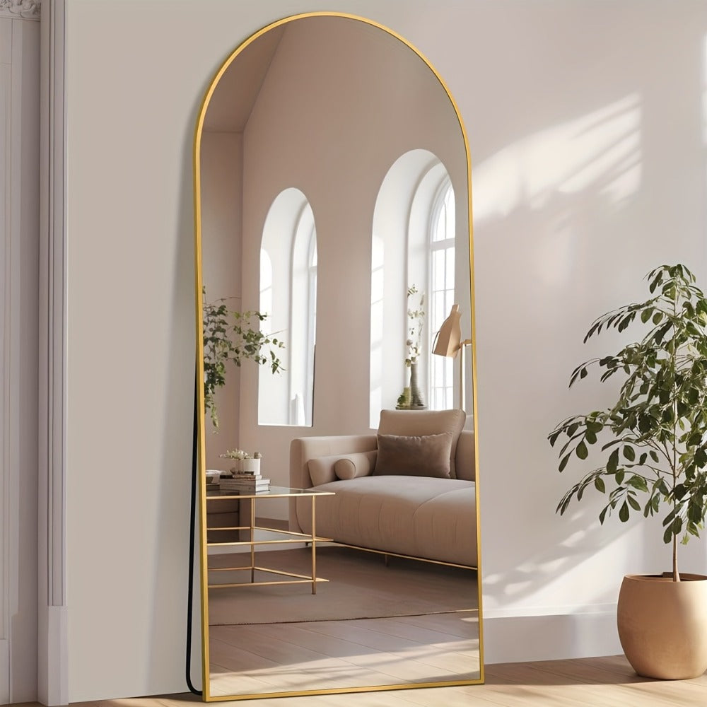 Full Length Mirror Floor Mirror Freestanding 58x18 Inch Arched Full Body Mirror Wall Mounted Leaning Rustproof Stand Mirror for Bedroom Living Room Cloakroom Modern Home Decor Black Gold