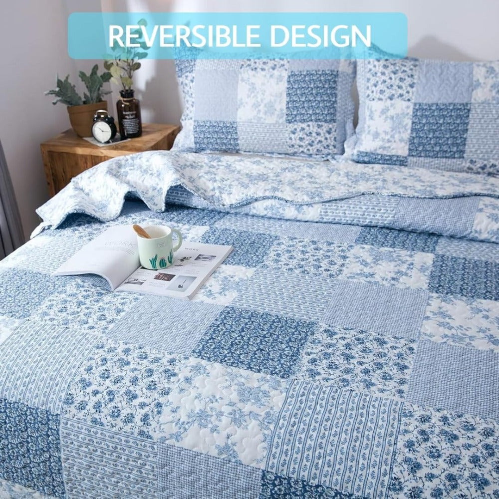 Floral Quilt Set Lightweight Bedspread Coverlet 2 or 3-Piece, All Season Hypoallergenic Breathable Paisley Patchwork Print Quilt for Bedroom Guest Room Dorm RV Cabin, Twin Queen King, Shabby Chic