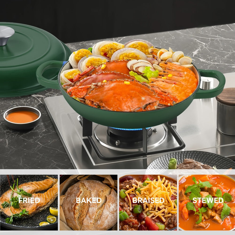 Enamel Cast Iron Dutch Oven 3QT with Lid, Shallow Braiser Pot with Double Handles for Cooking Braising Stewing, Compatible with All Stovetops & Oven ¨C Colorful Enameled Cast Iron Cookware