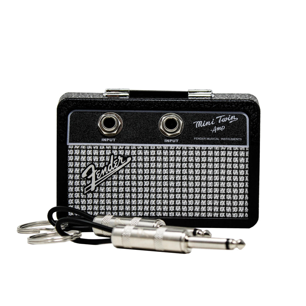 Fender Jack Rack Mini Guitar Amp Key Holder by Pluginz Licensed Wall Mount Keychain Rack with 2 Guitar Plug Keychains Real Amp Grill Cloth Brushed Metal Logo Rockstar Gift for Guitarists Musicians