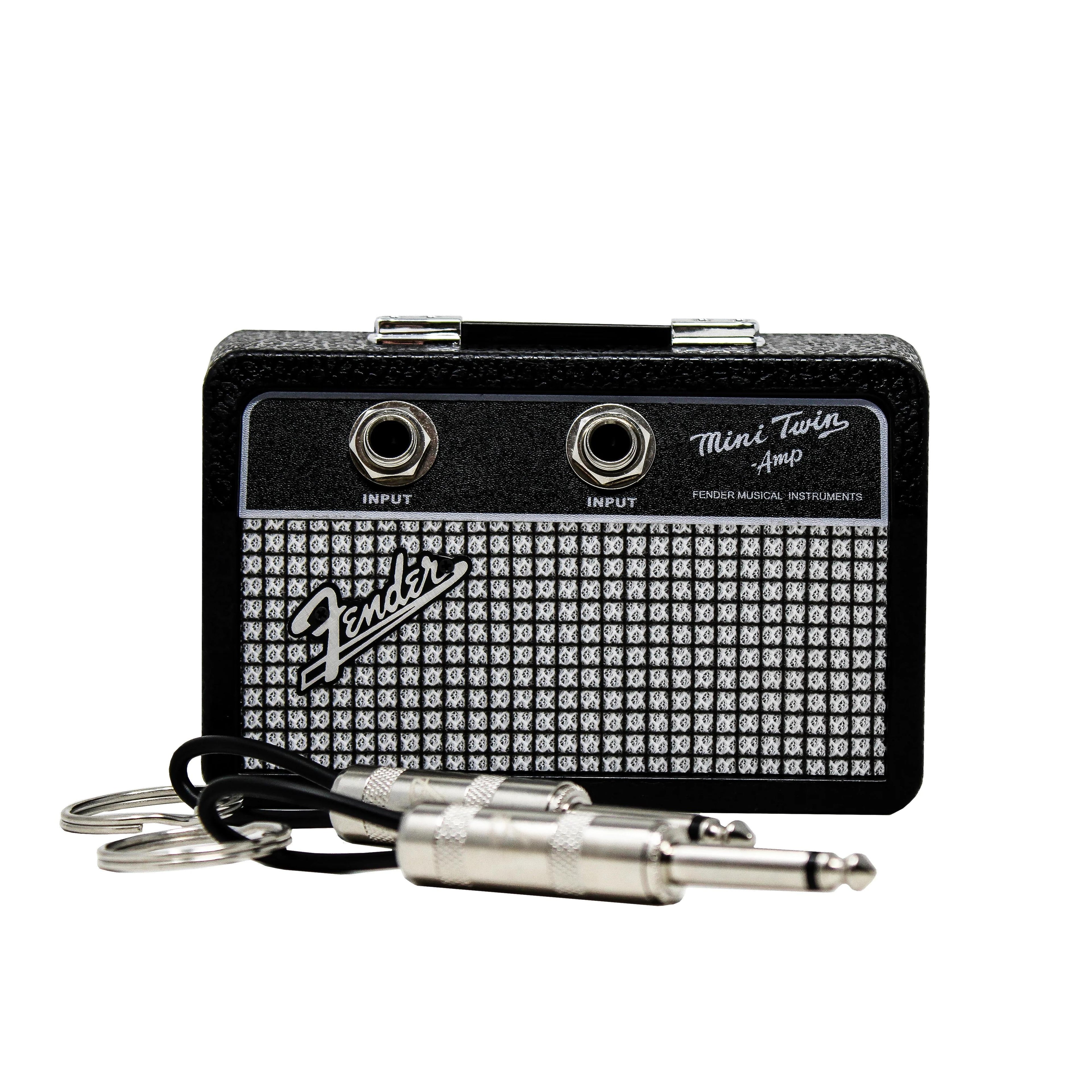 Fender Jack Rack Mini Guitar Amp Key Holder by Pluginz Licensed Wall Mount Keychain Rack with 2 Guitar Plug Keychains Real Amp Grill Cloth Brushed Metal Logo Rockstar Gift for Guitarists Musicians
