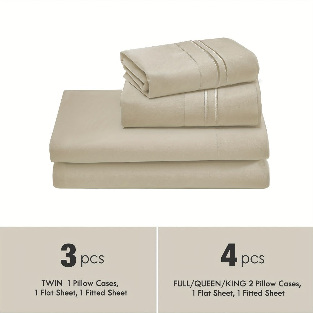 Fitted Sheet Set Deep Pocket | Soft Cooling Breathable Bedding 3-4pcs Fade-Resistant All-Season for Twin Full Queen King ¨C Solid Color Bed Sheets for Dorm Guest Room Everyday Use