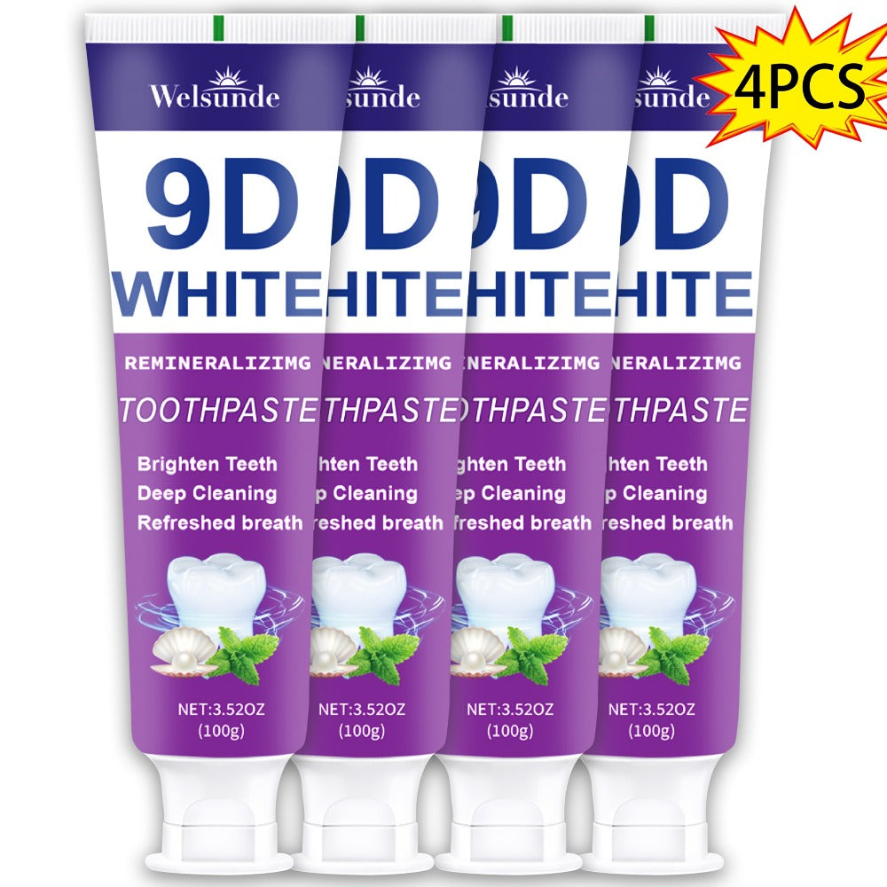 Remineralizing Toothpaste 4-Pack ¨C 9D Purple Hypoallergenic Formula with Essential Oils, 400g Deep Cleaning Whitening Toothpaste for Sensitive Teeth, Gentle Gum Care & Fresh Breath, Daily Home & Travel Oral Hygiene