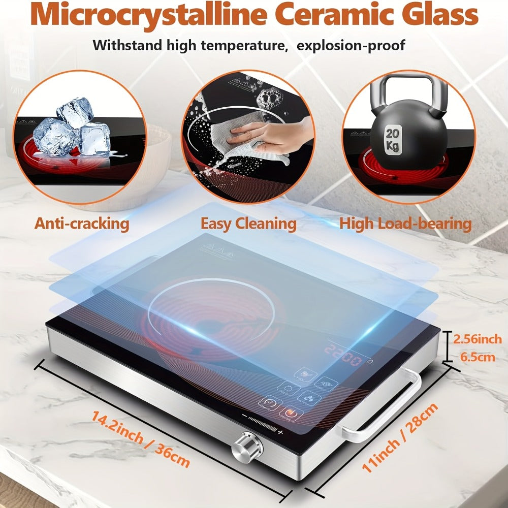 Portable Electric Induction Cooktop 2200W Ceramic Infrared Hot Plate with Adjustable Temperature & Dual Touch Rotation Control ¨C Single Burner Electric Stove for Home Dorm Cooking
