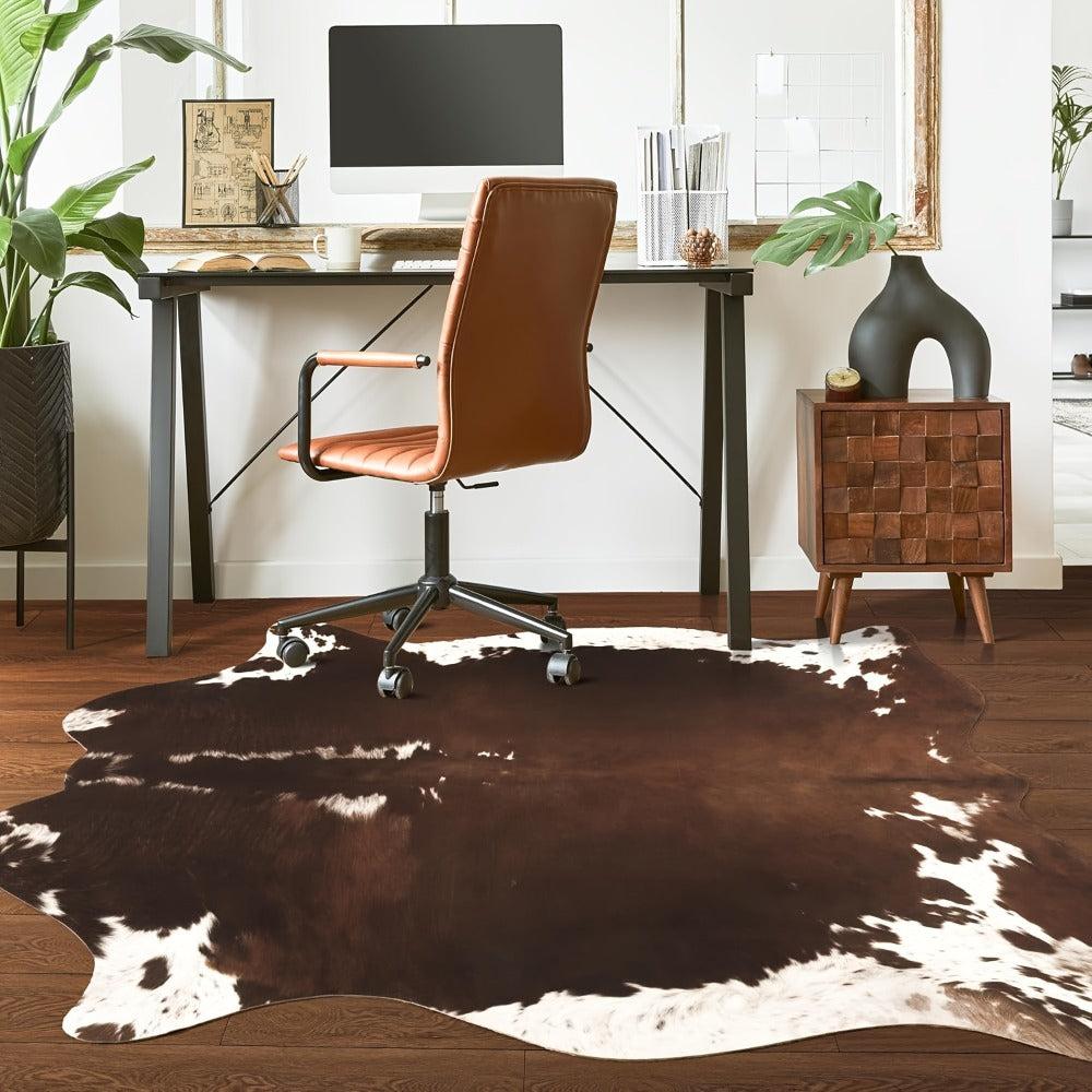 Cowhide Area Rug Faux Animal Print Rug Western Style Non-Slip Floor Mat for Living Room Bedroom Dining Room Office Boho Home Decor Cow Print Carpet