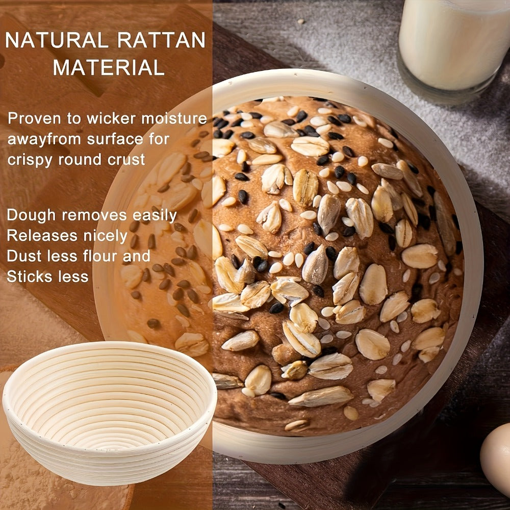 Bread Proofing Basket Set 2pcs 9 Inch Round Handmade Rattan with Liners Banneton Proofing Basket for Sourdough Artisan Bread Baking Home Baker