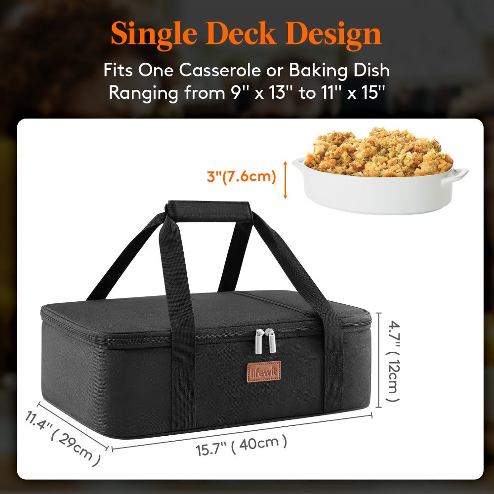Insulated Casserole Carrier for Hot or Cold Food - Casserole Dish Carrying Case with Leak Proof Aluminum Foil Lining Fits 9x13 Baking Dish, Portable Food Warmer Bag for Potluck Picnic Cookout and Party, Single or Double Decker in 5 Colors