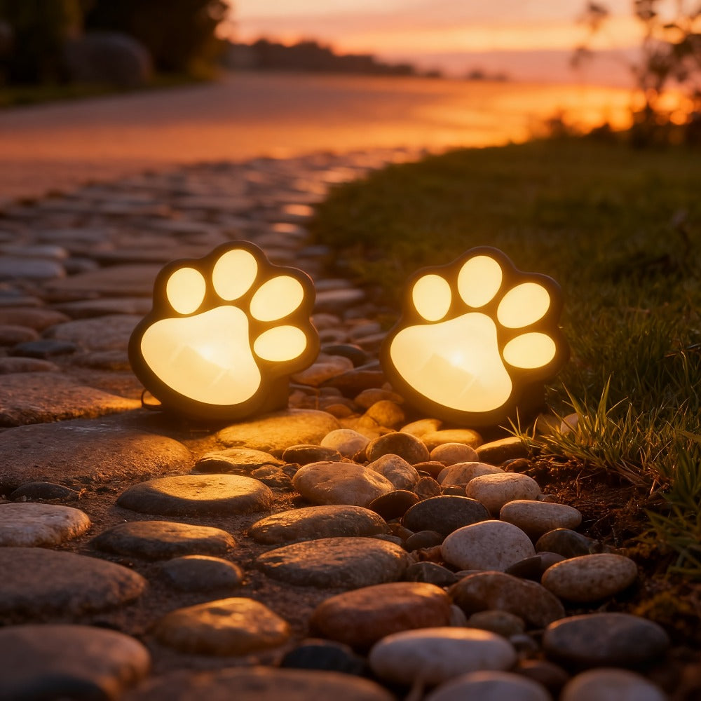 Solar Paw Print Garden Lights 2-Pack, LED Outdoor Path Lights IPX4 Waterproof, Lawn Terrace Yard Decor for Wedding Party Christmas Valentine