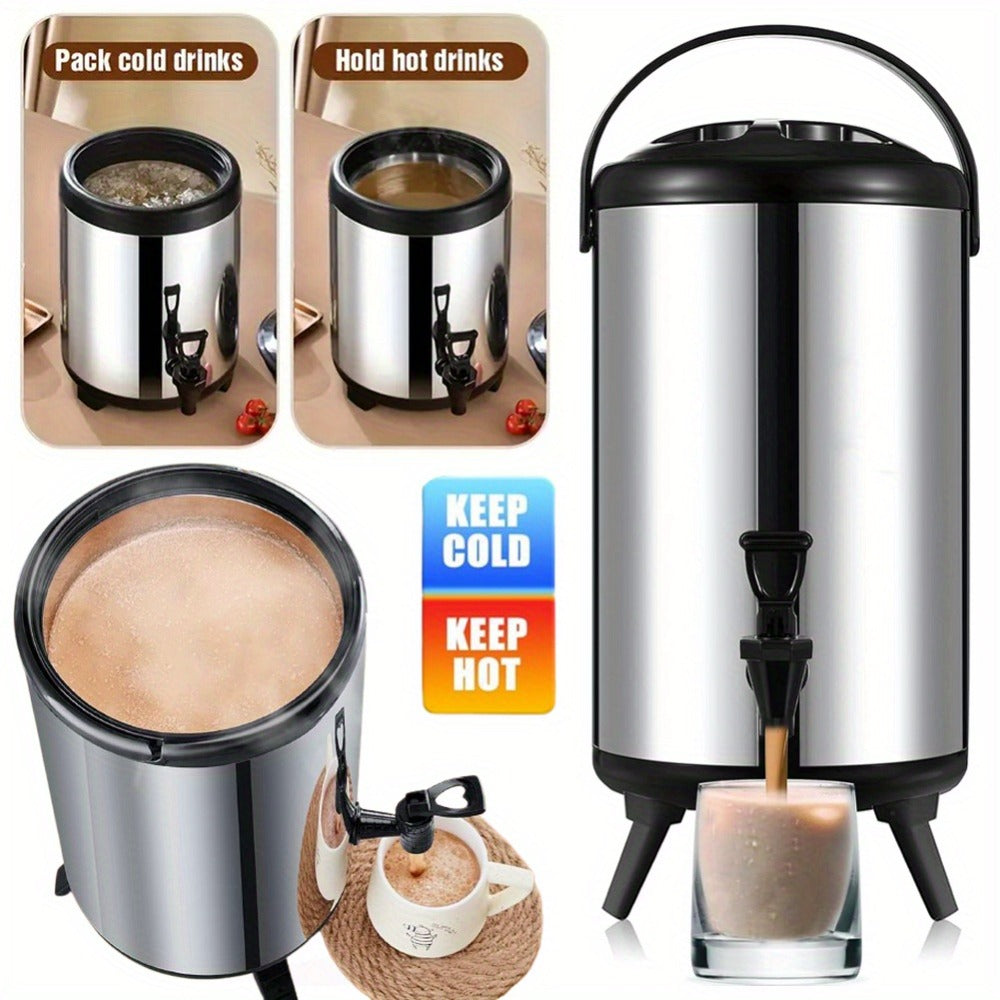 Stainless Steel Beverage Dispenser with Spigot Insulated Drink Bucket for Hot Cold Coffee Tea Juice Water Party Catering Drink Container 6L
