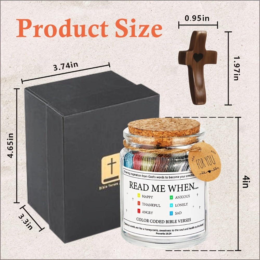 Bible Verse Jar with Handmade Wooden Cross 92 Scripture Cards Christian Gift Set for Women ¨C Easter, Christmas, Birthday, Father¡¯s Day & Graduation