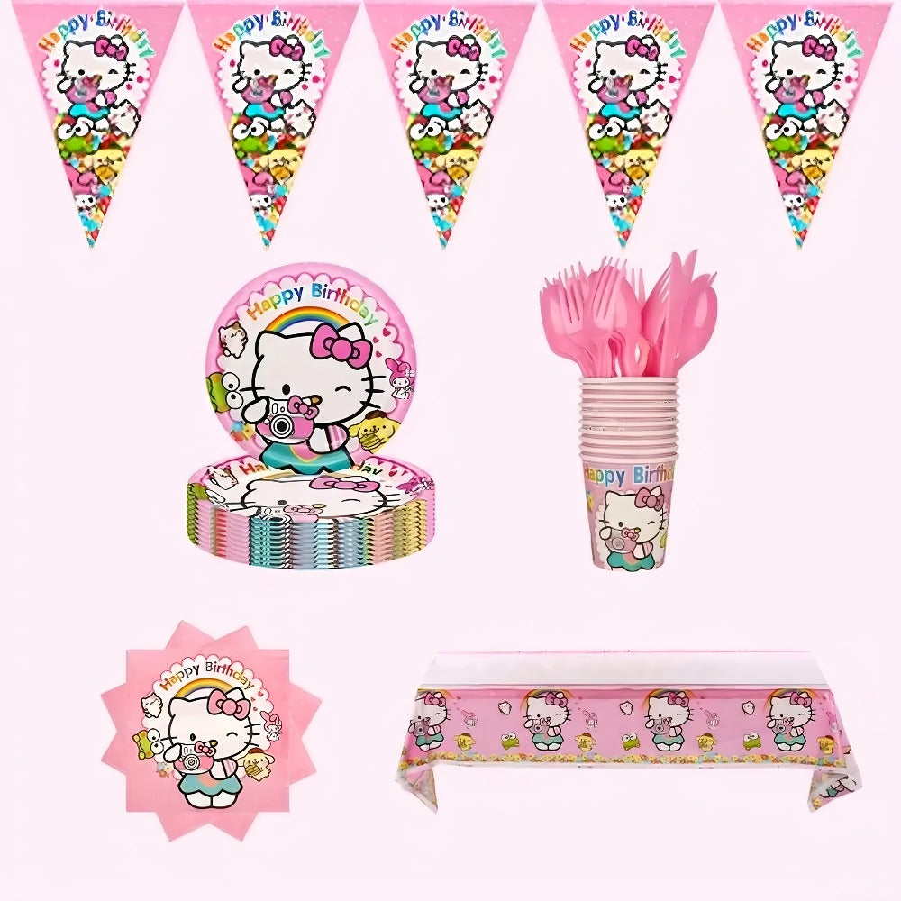Hello Kitty Birthday Party Decorations 139-Piece Set ¨C Sanrio Pink Tablecloth Dinnerware Balloon Kit for Girls Kids Party Supplies Complete Bundle