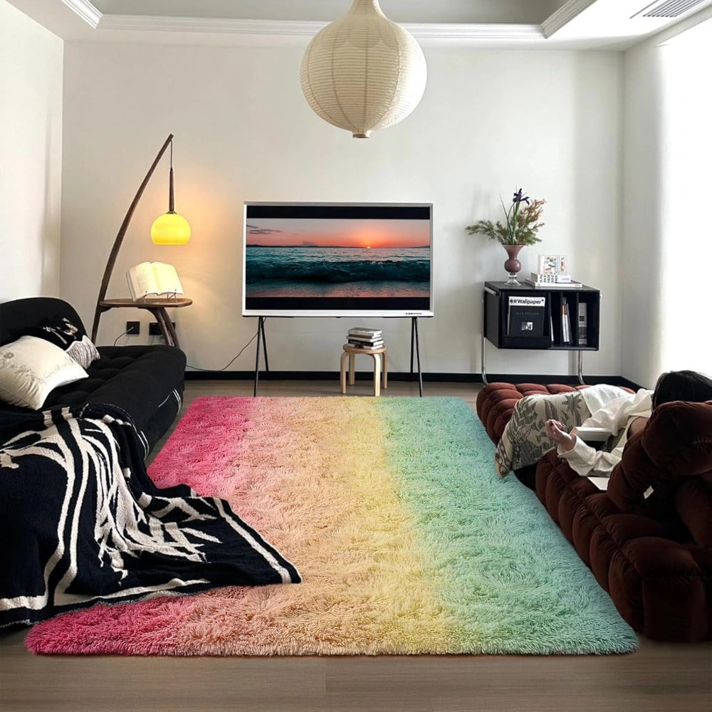 Area Rug Plush Mat Non-Slip Gradient Design Machine Washable Living Room Bedroom Rug Multi-Color Large Size Soft Polyester Floor Mat Home Decor Accent