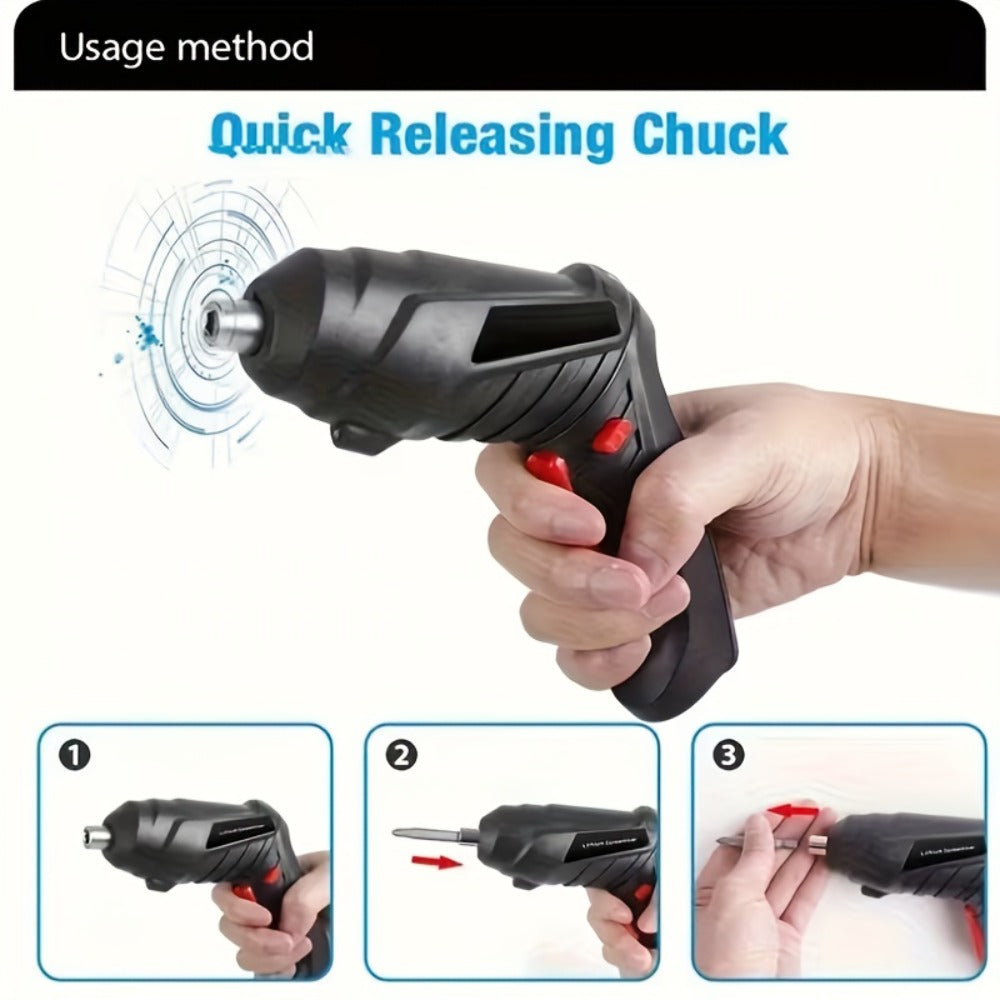 Cordless Electric Screwdriver Mini Drill ¨C Rechargeable Lithium Battery, Compact Design for DIY Repairs & Tight Spaces, Easy One-Hand Operation, Includes Drill Bit Accessories