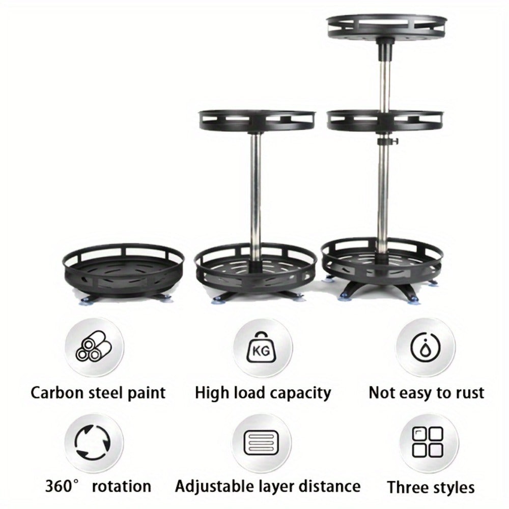 Lazy Susan Turntable Organizer Metal Rotating Spice Rack 1 2 3 Tier for Cabinet Kitchen Countertop Pantry Bathroom ¨C Spinning Storage Rack with Suction Cup Feet & Labels