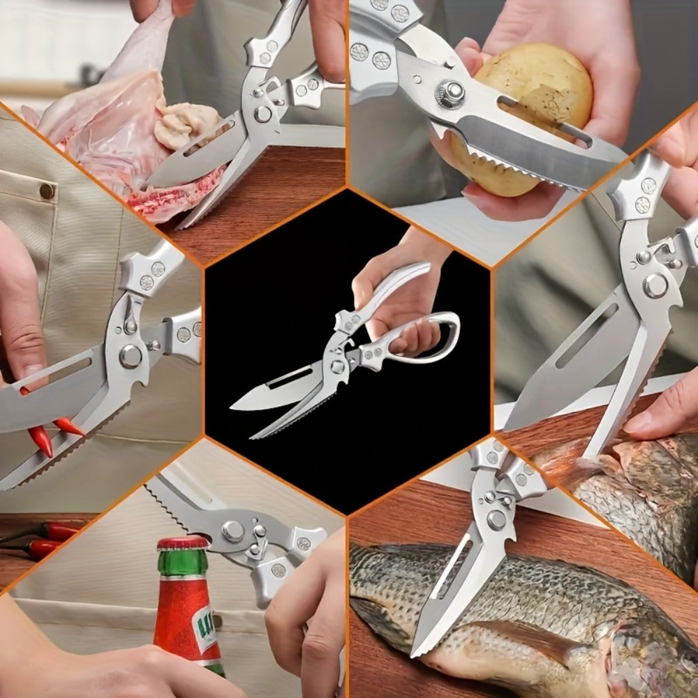 Kitchen Scissors Heavy Duty Stainless Steel | 3CR Multipurpose Cooking Shears for Chicken Bone Meat Vegetables Fruits Herbs with Seat Belt Lock Labor-Saving Handle