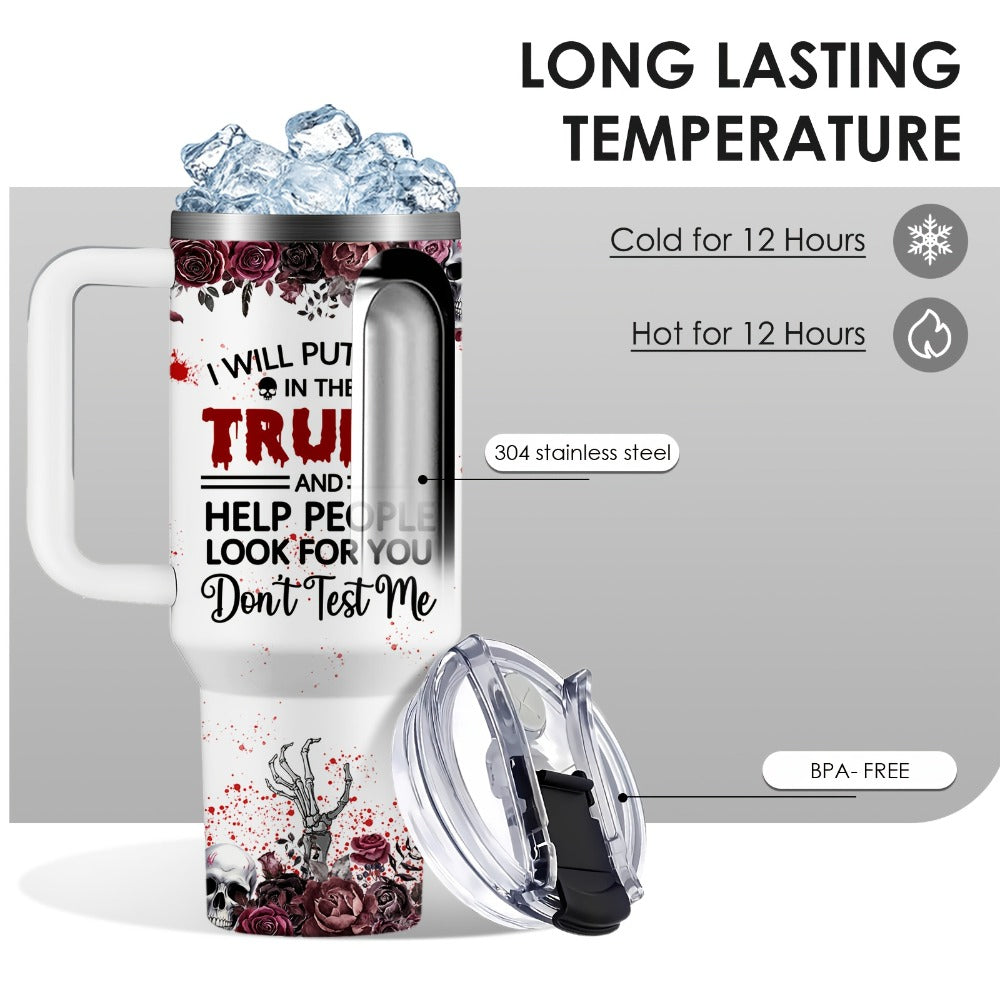 Halloween Horror Cat 40oz Insulated Tumbler with Lid and Straw ¨C Stainless Steel Large Capacity Coffee Cup with Handle | Spooky Cat Mug for Halloween Gifts Office Home