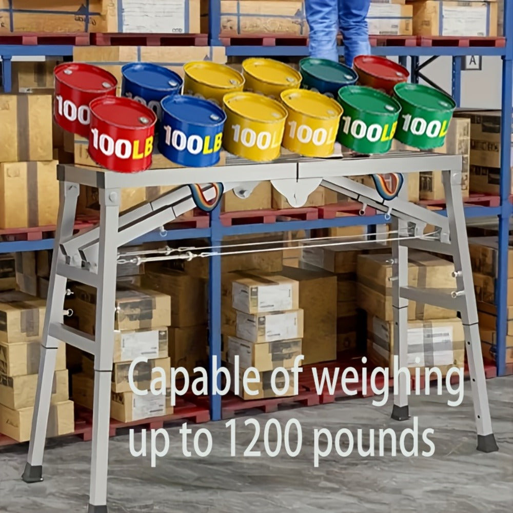 Folding Scaffold Step Stool Adjustable Height 39-79¡± Portable Steel Work Platform 1300 lb Capacity for Home Renovation Painting Car Washing RV Cleaning