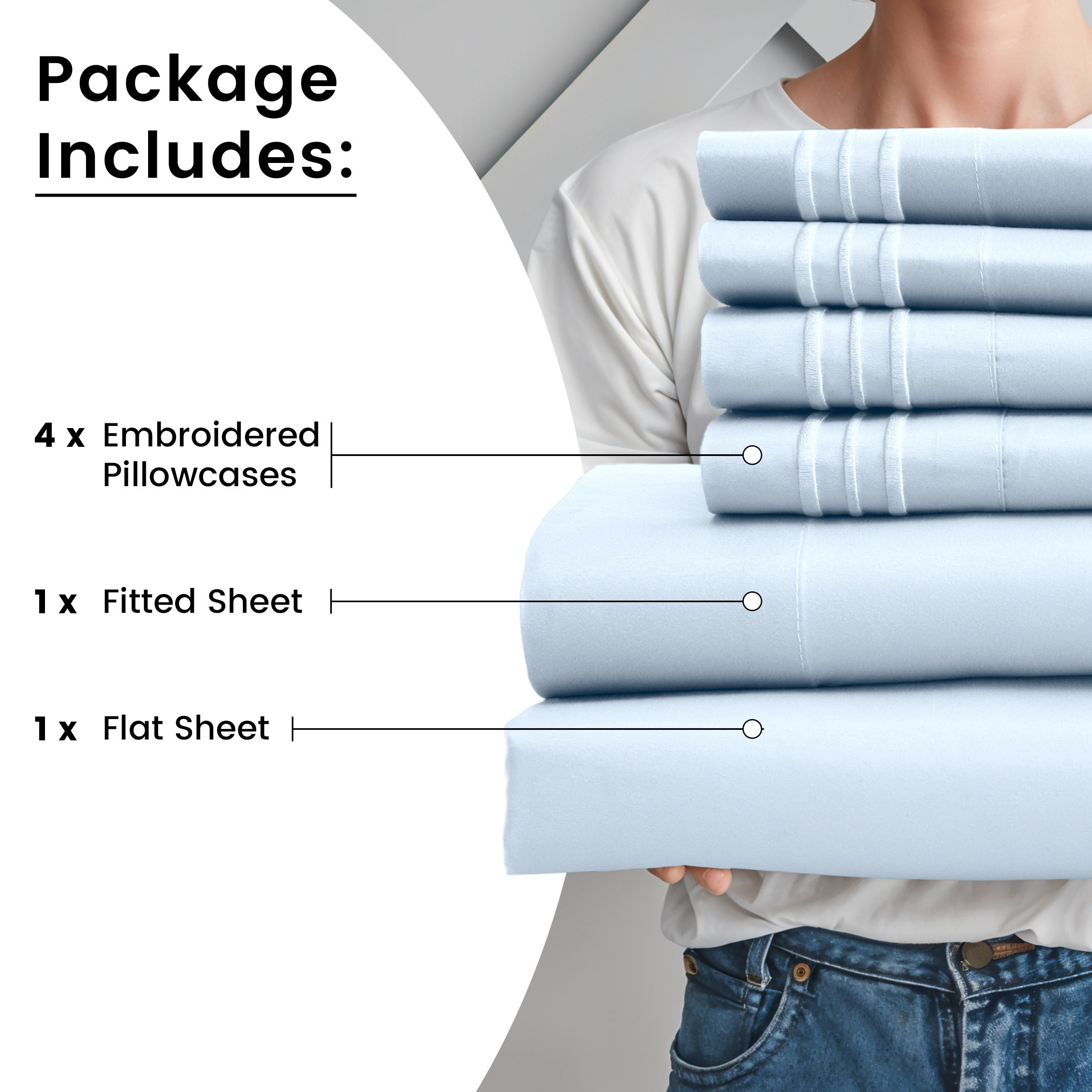 Fitted Sheet Set 6-Piece Brushed Polyester Deep Pocket Bed Sheets 20 Colors Hotel Luxury Soft Bedding with Embroidered Pillowcases