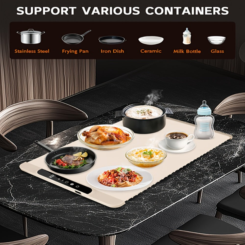 Electric Food Warming Pad Silicone 3 Temperature Levels 6-Hour Timer Foldable Full Surface Rapid Heating Tray for Buffet Party Kitchen Countertop Grayish Blue