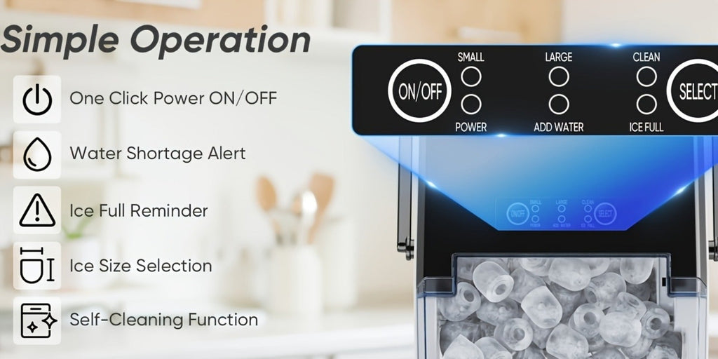 Countertop Ice Maker Machine Portable 9 Bullet Ice Cubes in 6 Minutes 26.5 Lbs Per 24 Hours 1.5L Water Tank Self-Cleaning with Handle Basket Scoop for Home Kitchen Office Bar Party Camping RV