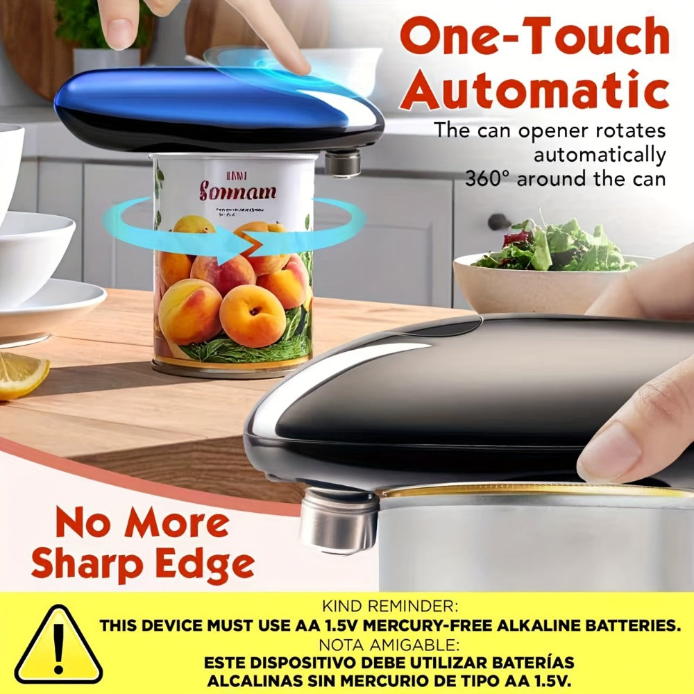 Electric Can Opener One Touch ¨C Automatic 360¡ã Rotation for All Can Sizes, Smooth Safe Edge, Battery Operated, Ideal for Seniors & Arthritic Hands, Kitchen Gadget