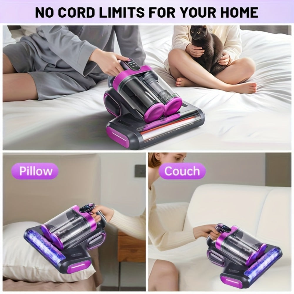 Mattress Vacuum Cleaner Handheld 16kPa Suction with UV Lamp & 80000RPM Soundwave Technology - Portable Dual Cup Bed Vacuum for Dust Mites, Allergens on Mattress, Fabric Sofa & Carpet, Purple & White