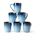 Gradient Blue Ceramic Mugs Set of 6 ¨C 14 Oz Reaction Glaze Coffee Mugs ¨C Durable Stain-Resistant Unique Design ¨C Perfect for Coffee, Tea & Gifting at Weddings, Parties & Holidays