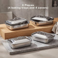 Stainless Steel Baking Sheet Pan Set with Lids, Heavy Duty Nonstick Oven Trays & Roasting Pans for Baking Bread Desserts Seafood, Thickened Rectangular Baking Pans, 4pcs / 8pcs / Extra Large Deep Dish