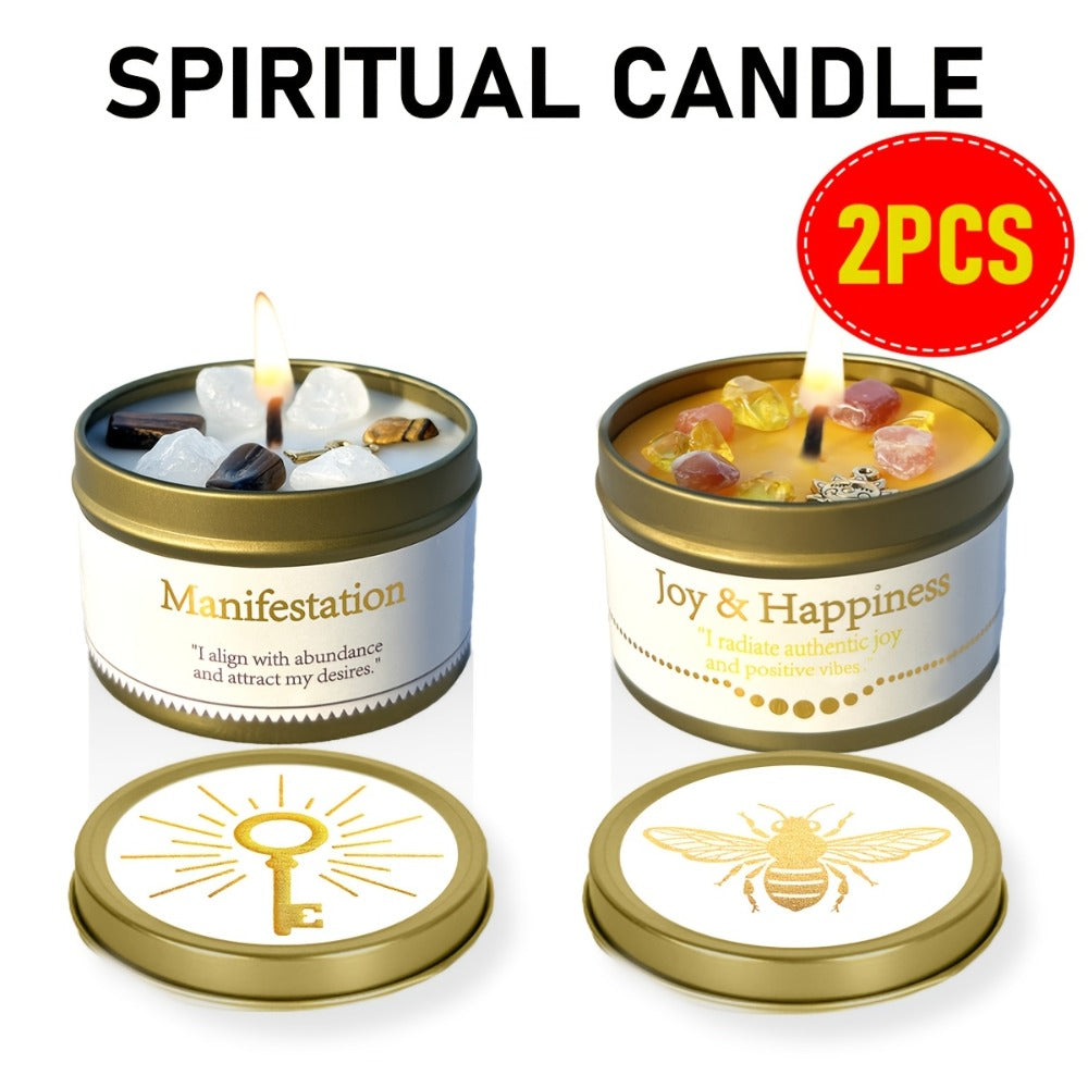 Manifestation Candles Scented Soy Wax with Crystal & Guidance Card for Meditation Yoga Focus | Law of Attraction Abundance Candle | Christmas Birthday Gift for Women