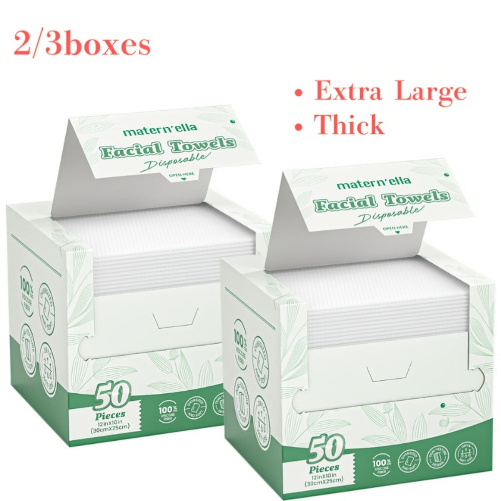 Disposable Face Towels Jumbo Ultra-Soft Extra Thick ¨C Highly Absorbent Dry Wet Dual-Use Facial Wipes for Makeup Removal, Facial Cleansing, Spa & Travel, All Skin Types, 50 / 100 / 150 Sheets per Pack